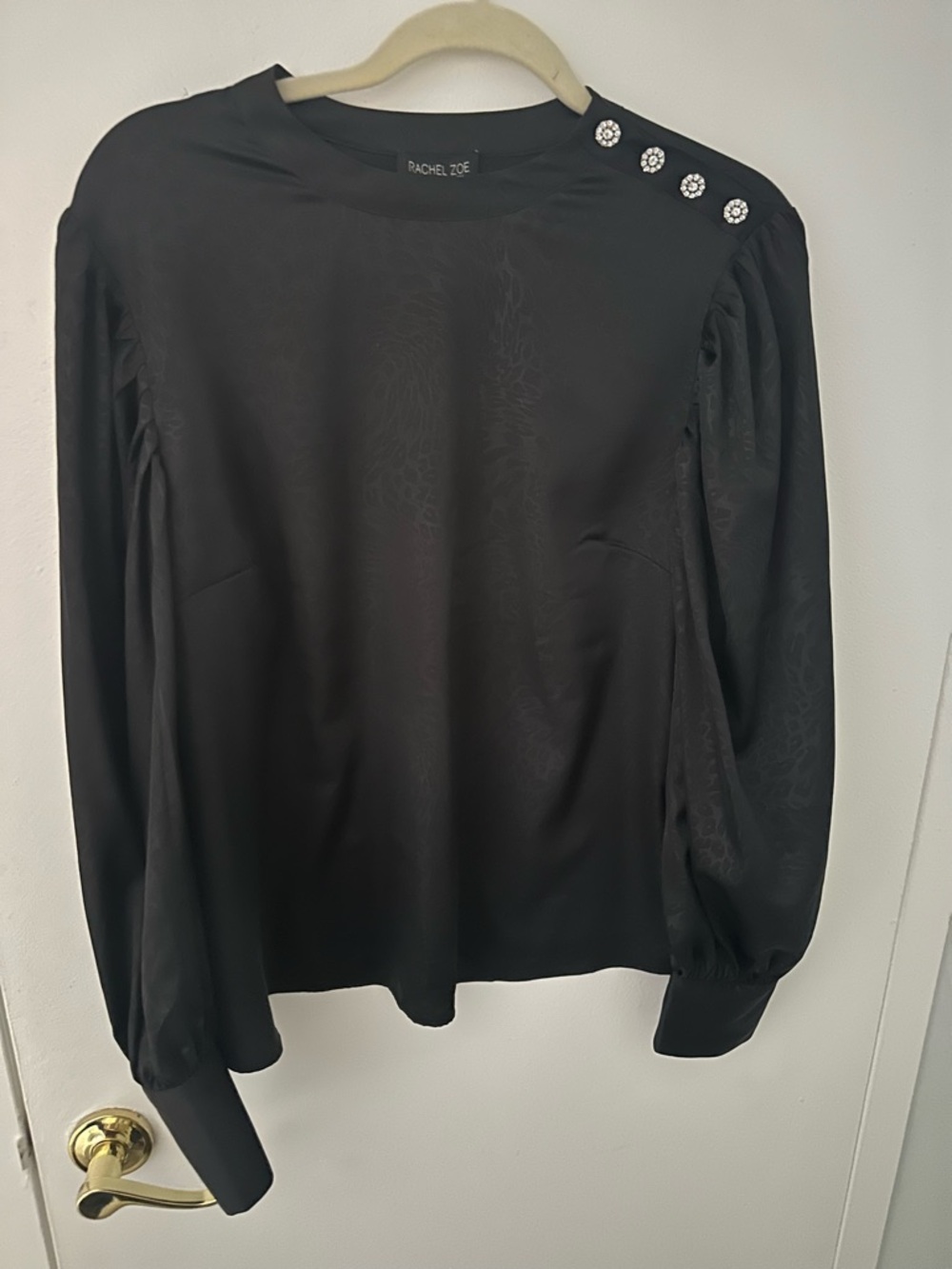 Rachel Zoe Black Puff-Sleeve Jewel-Button Blouse